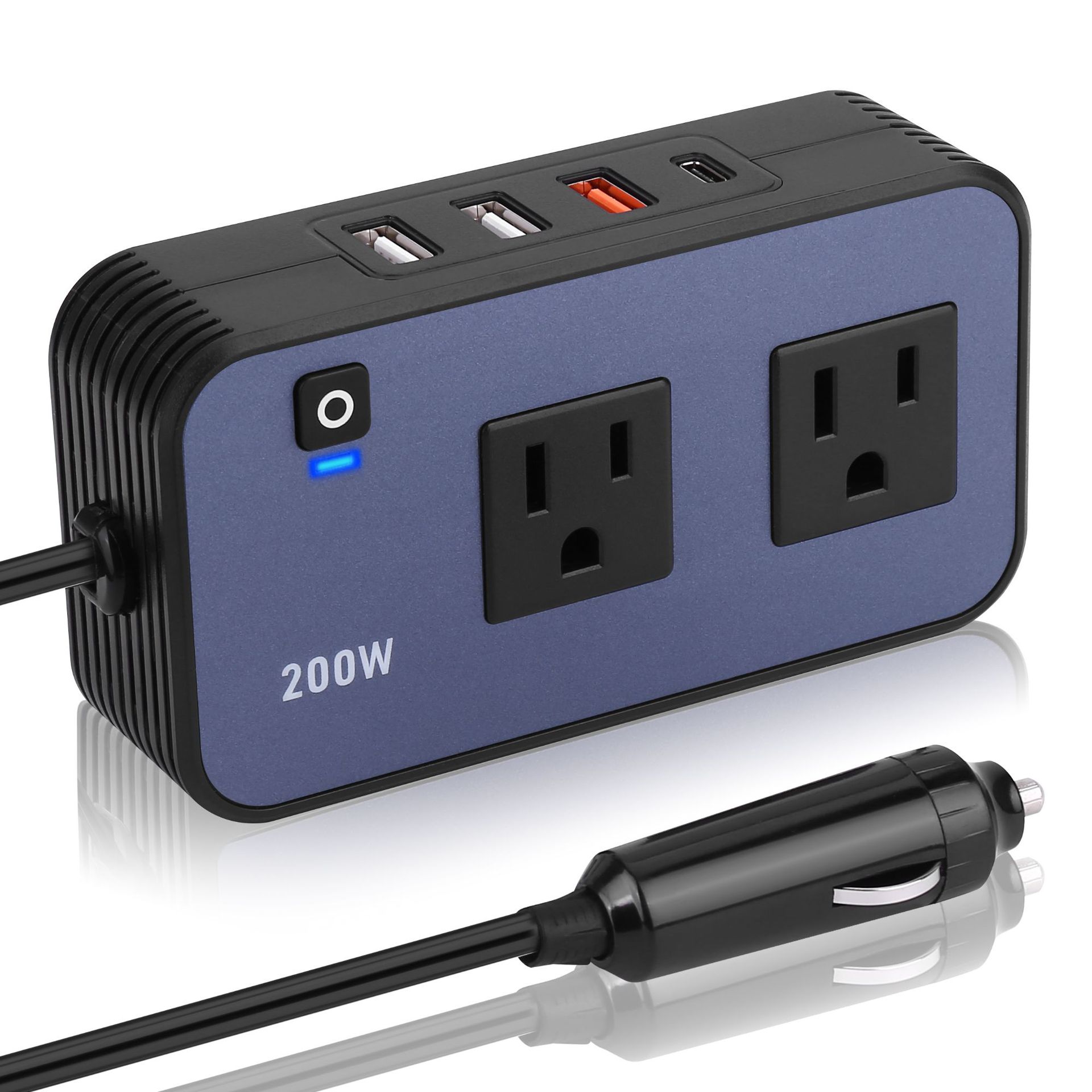 Inversor de coche transfronterizo enchufe de fila inversor de coche 200w110v inversor 12v estándar especial de EE. UU. Con puerto pd