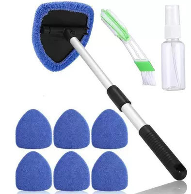 Wholesale Telescopic Pole Car Window Car cleaning tools - 1-set-pentagon-7-cloth-covers-detail-brush-spray-bottle