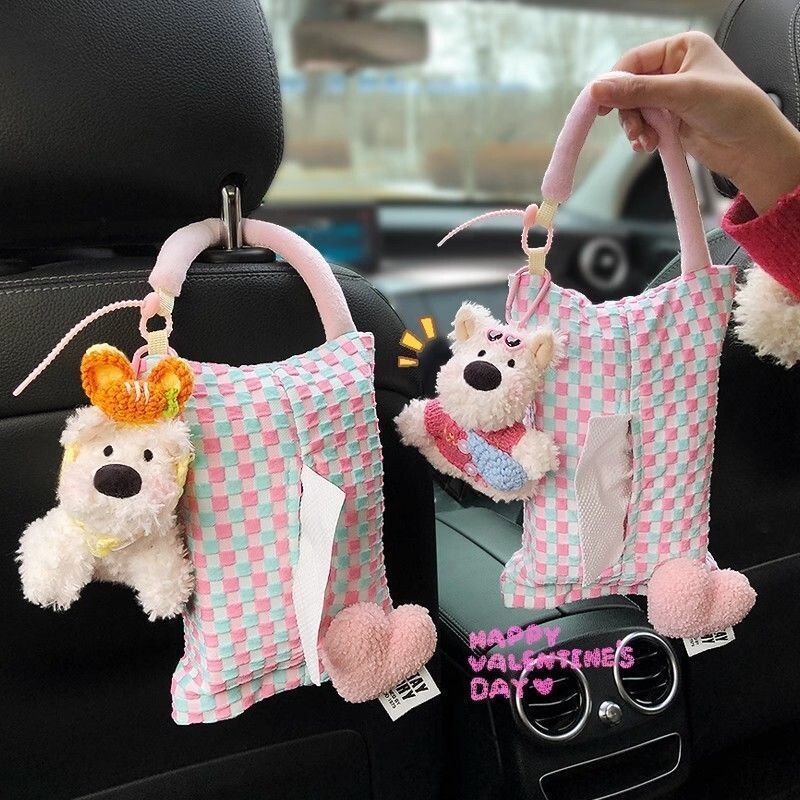 Cute Doodle Dog Car Tissue Holder, Car Hanging Bag Tissue Box, In-Car Seat Tissue Bag, Hanging Tissue Box