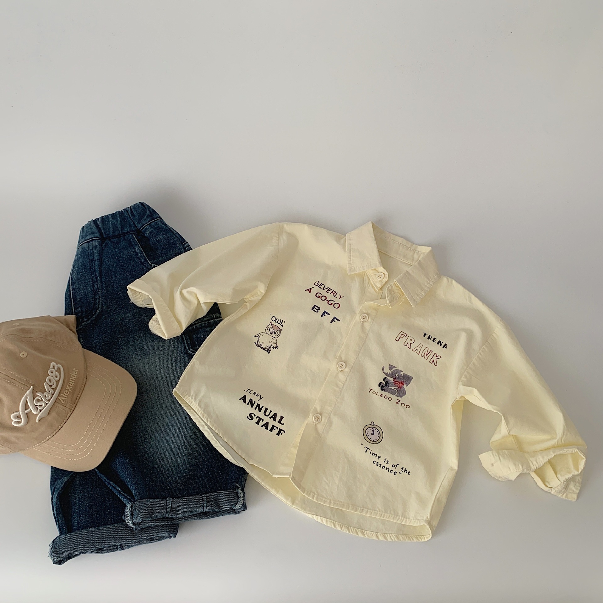 Maibao niños camisa de los niños de dibujos animados impreso cardigan 2024 primavera nuevos niños y niñas de algodón carta camisa de moda