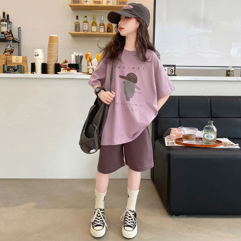 Girls' Sports Two Piece Fashion 2024 New Women's Short Sleeve Set Children's Casual Summer Dress_voghion.com