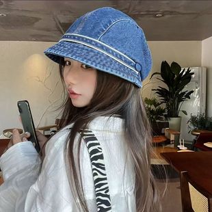 Hat Women's 2024 New Vintage Denim Fisherman Hat Spring and Summer Fashion Korean Beret Showface Small Heap Hat