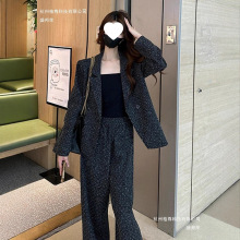 阔腿裤西装套装女时尚2025秋季新款洋气设计感亮钻西服外套两件套