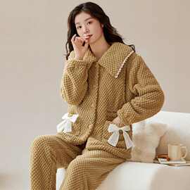 冬季珊瑚绒孕妇加大码睡衣女士冬天加厚保暖月子服产妇产后哺乳装