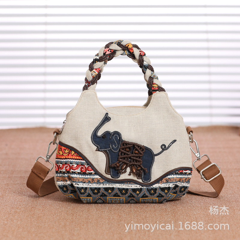 Ethnic style retro artistic portable one-shoulder crossbody canvas women's lightweight commuter new fabric women's bag cloth bag