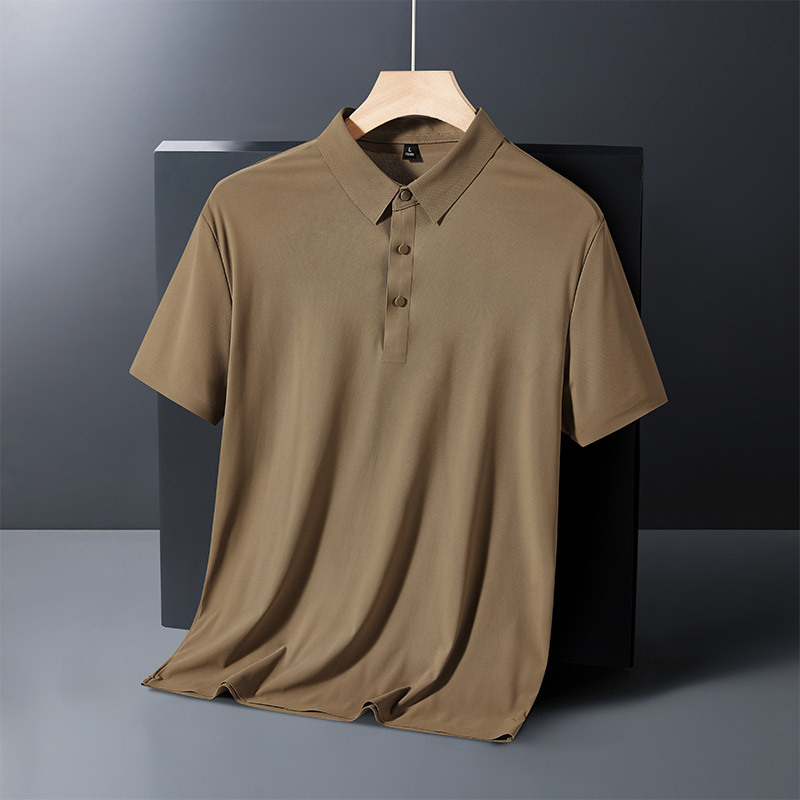 Camisa de polo de seda de hielo de verano Camiseta adhesiva sin costuras hombres de media manga camiseta delgada de negocios camisa de Polo de manga corta para hombres