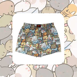 阿罗裤情侣可爱夏季家居短裤宽松大码内裤男平四角冰丝卡通花睡裤