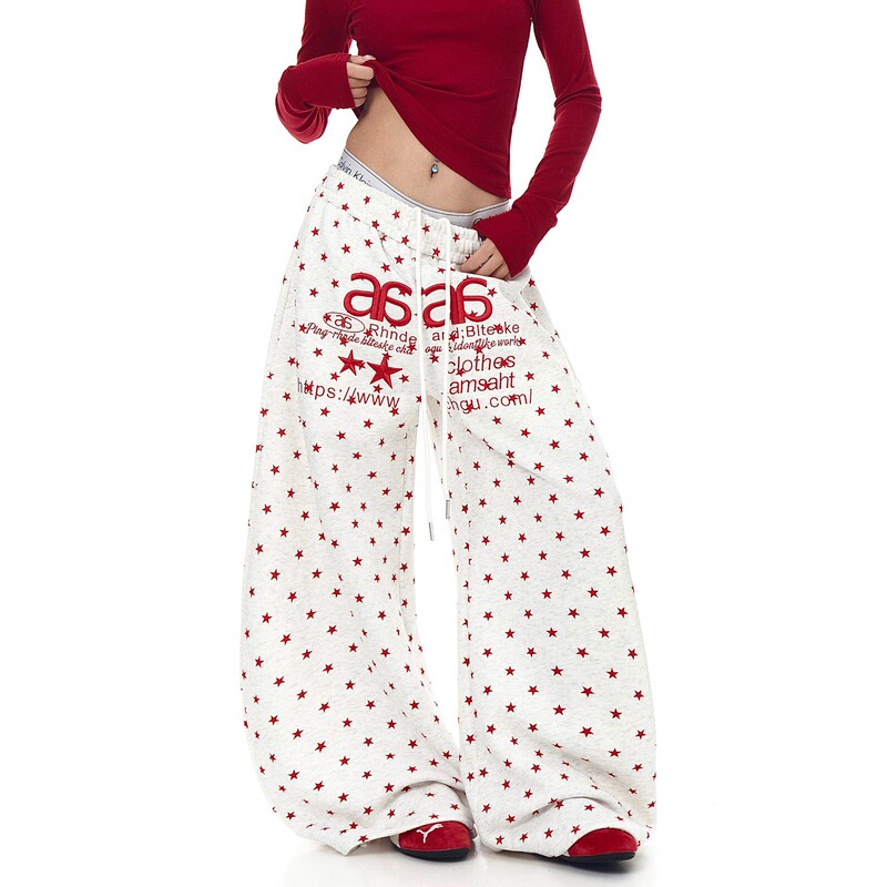 American-Style Trendy Brand Star-Printed Embroidered Letter Sweatpants Unisex Dance Loose Wide-Leg Pants Casual Pants for Spring and Autumn American-Style Trendy Brand Star-Printed Embroidered Letter Sweatpants Unisex Dance Loose Wide-Leg Pants Casual Pants for Spring and Autumn