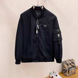 1.1正确版24秋冬pra普家尼龙口袋三角标BLCG立领工装夹克外套男女