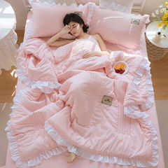 夏天空條被夏涼被四件套小清新水洗棉夏被單雙人花邊薄被子可機洗