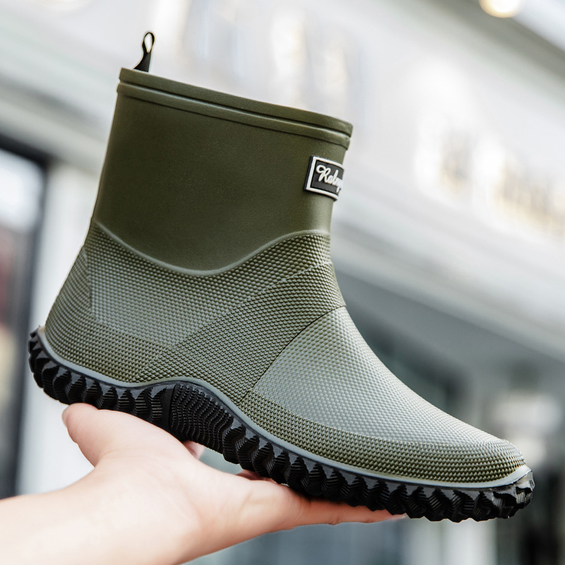Botas de Lluvia de Caña Media para Adultos de PVC Impermeable y Antideslizante para Exteriores