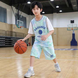 2026夏天新品冰丝假两件篮球服速干队服训练班服男孩短袖网眼套装