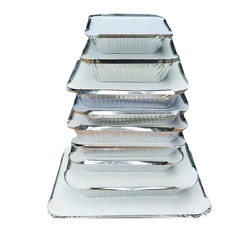 Fiambrera de papel de aluminio de grado alimenticio desechable, caja de papel de estaño rectangular con tapa, caja de embalaje de pescado a la parrilla, cuenco de papel de aluminio a la parrilla al por mayor