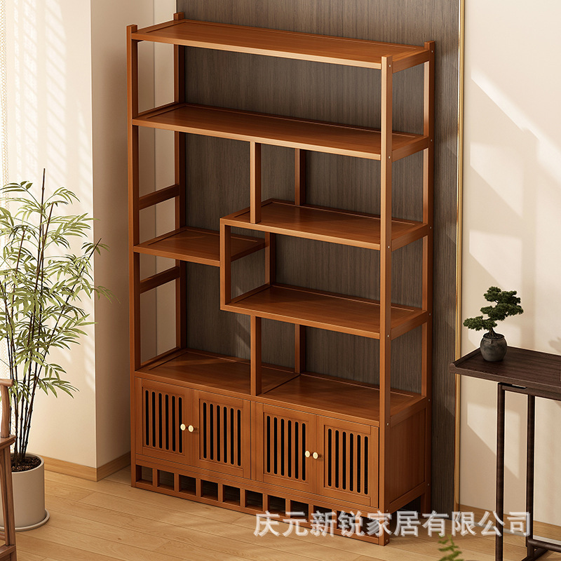 Antique-Style Non-Solid Wood Tea Display Cabinet, New Chinese Modern Minimalist Multi-Treasure Cabinet Ornament, Tea Room Tea Set Storage Rack
