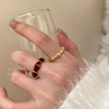 Red bamboo adjustable small design brand ring, on index finger, internet celebrity