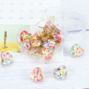 Heart-Shaped Sequin Resin Thumbtacks, Craft Pins, Decorative Pins, Fabric Clothing Accessories, DIY Journal Materials, Wholesale in Stock