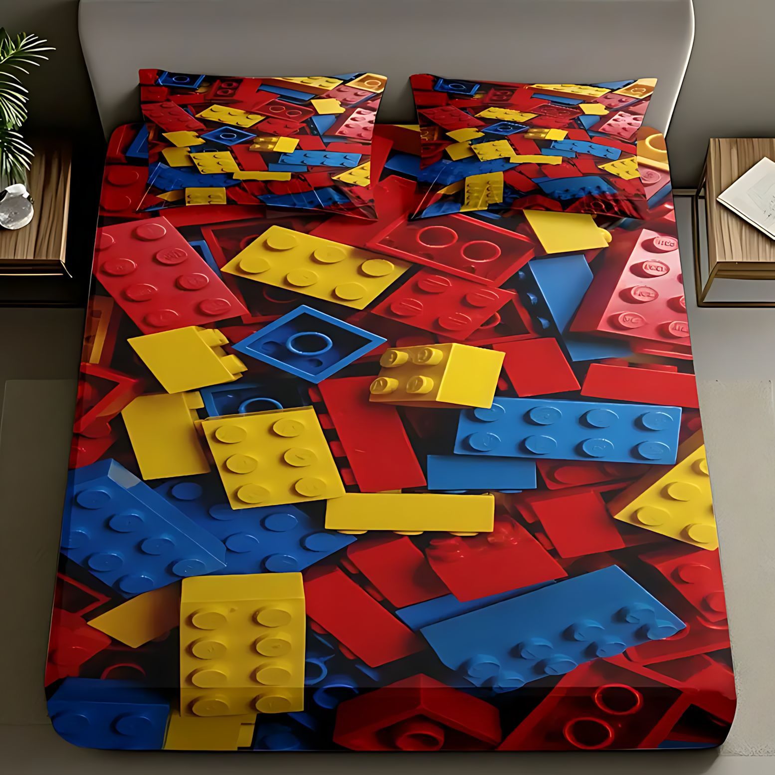 TEMU / JIT cómodos bloques de construcción de color patrón temático 3D impresión digital cama de cama de cama suministro directo transfronterizo