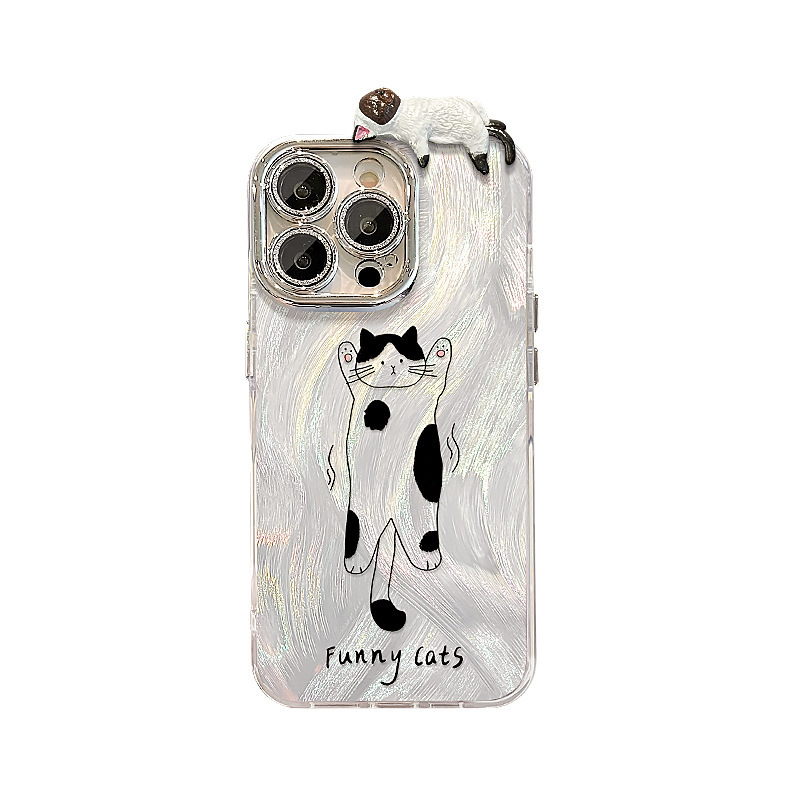 猫咪奶牛公仔适用苹果15promax手机壳iphone17羽纱16个性14带挂绳|undefined