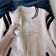 初高中生棒球服厚外套女秋冬季加绒羊羔绒羊羔毛加厚穿搭2025新款