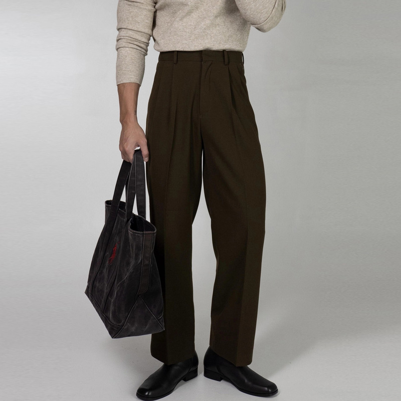 Dark Brown Straight-Leg Casual Pants for Men 2025 New Korean Style High-End Drape Suit Pants Loose Wrinkle-Free Wide-Leg Pants