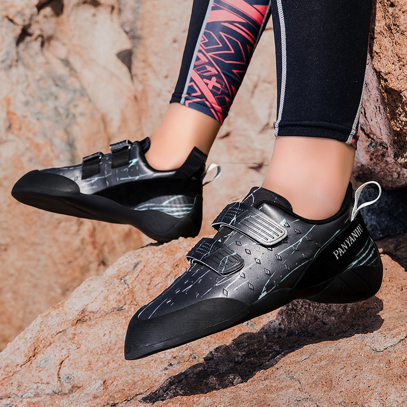 Outdoor professional rock climbing shoes with Velcro straps for men and women, hard-soled, non-slip, supportive bouldering shoes, specifically for youth training