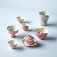 景德镇手工陶瓷原矿手绘花口杯樱花粉茶杯品茗杯主人杯鎏银花口杯