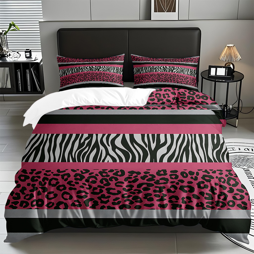 TEMU / JIT comercio exterior textil doméstico transfronterizo impresión digital de leopardo de alta definición colcha de colcha de almohada kit de ropa de cama para hacer dibujos