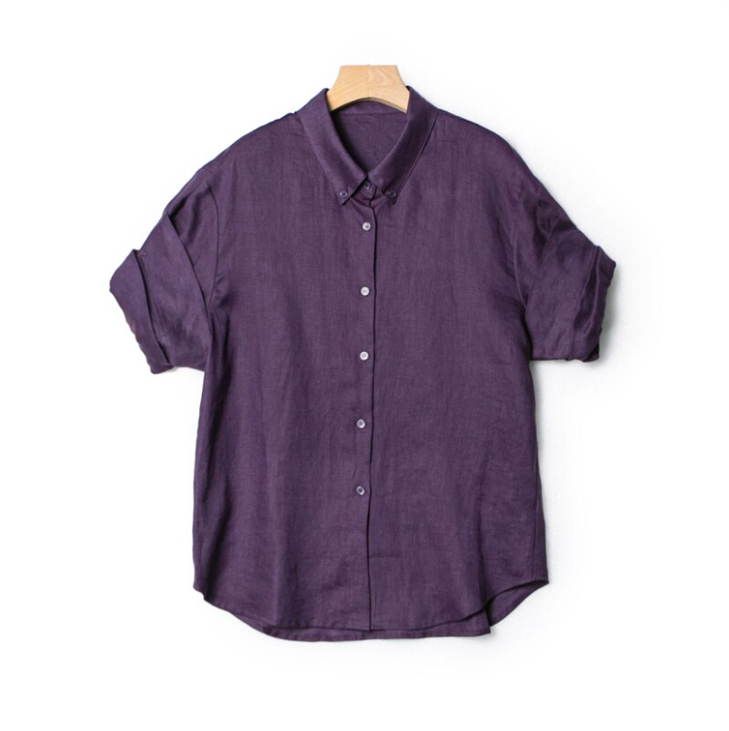 26 Summer Cool Short-Sleeved Relaxed Summer Wear/Lazy Casual Style Full Linen Silhouette Shirt