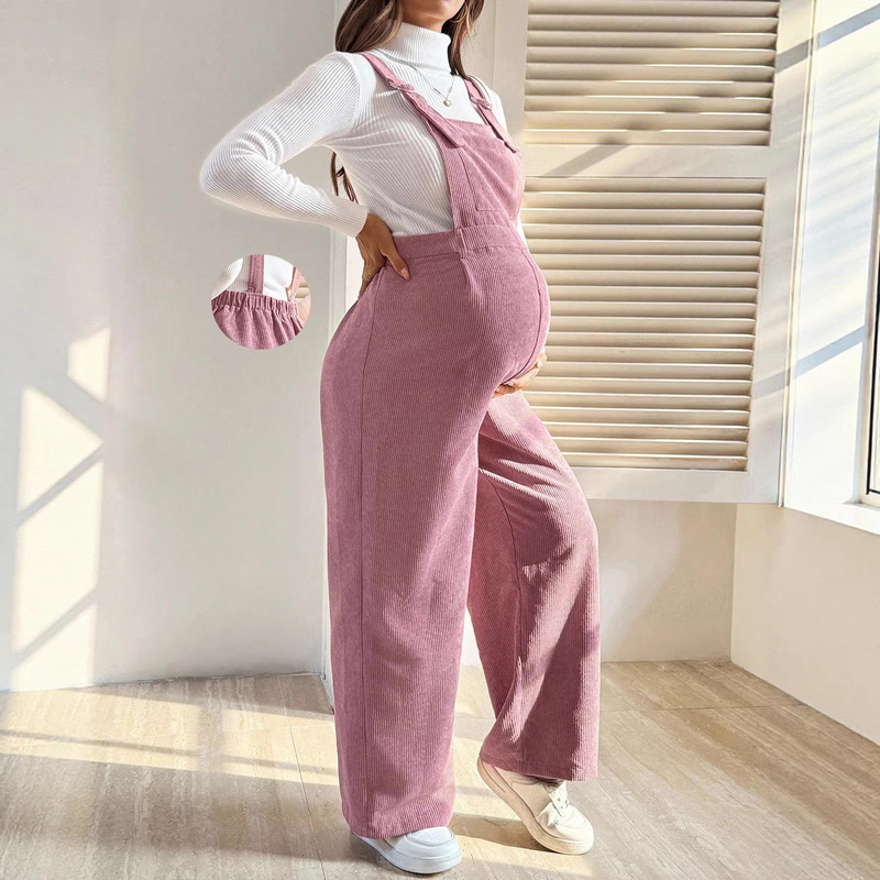 Maternity Wear European and American Fashion Maternity Pants with Elastic Waist, Loose Corduroy Overalls, High Waist