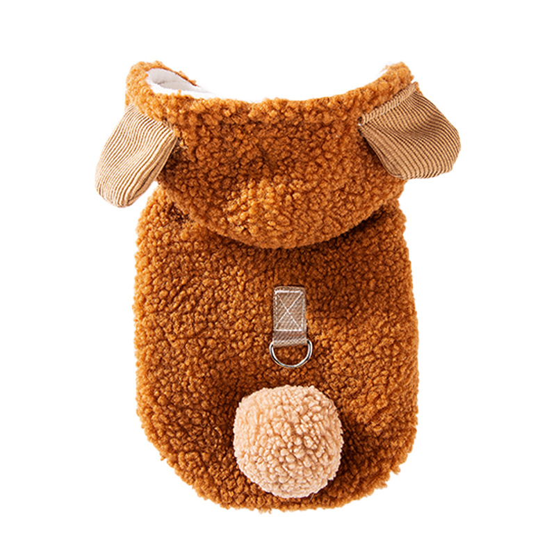 Brown lindo viento animal sin mangas tracción camisa de peluche osos orejas perros pequeños encapuchados ropa de perro mascota al por mayor