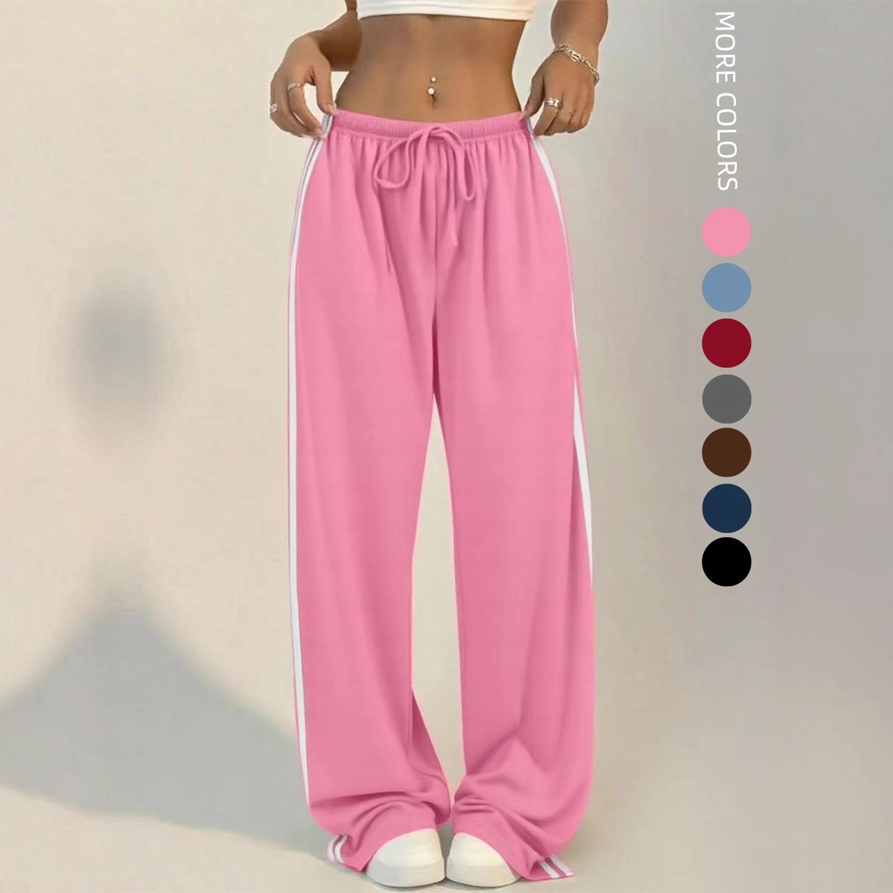 High-Waisted Wide-Leg Lounge Pants – Side Stripe Detail, Breathable & Flowy (S-XL, 7 Colors)_voghion.com