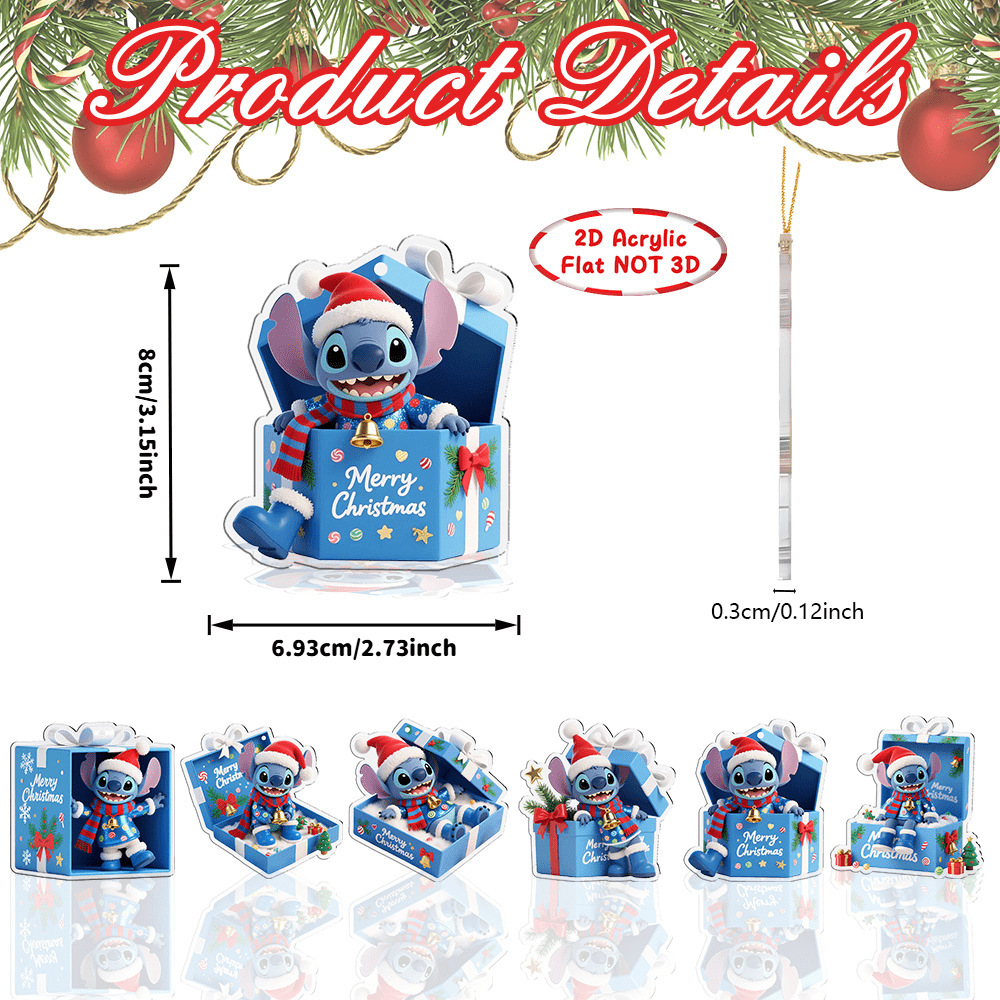 Nuevos productos transfronterizos adorables de Navidad Stitch decoración colgante acrílico plano 2D para regalos de Navidad colgante