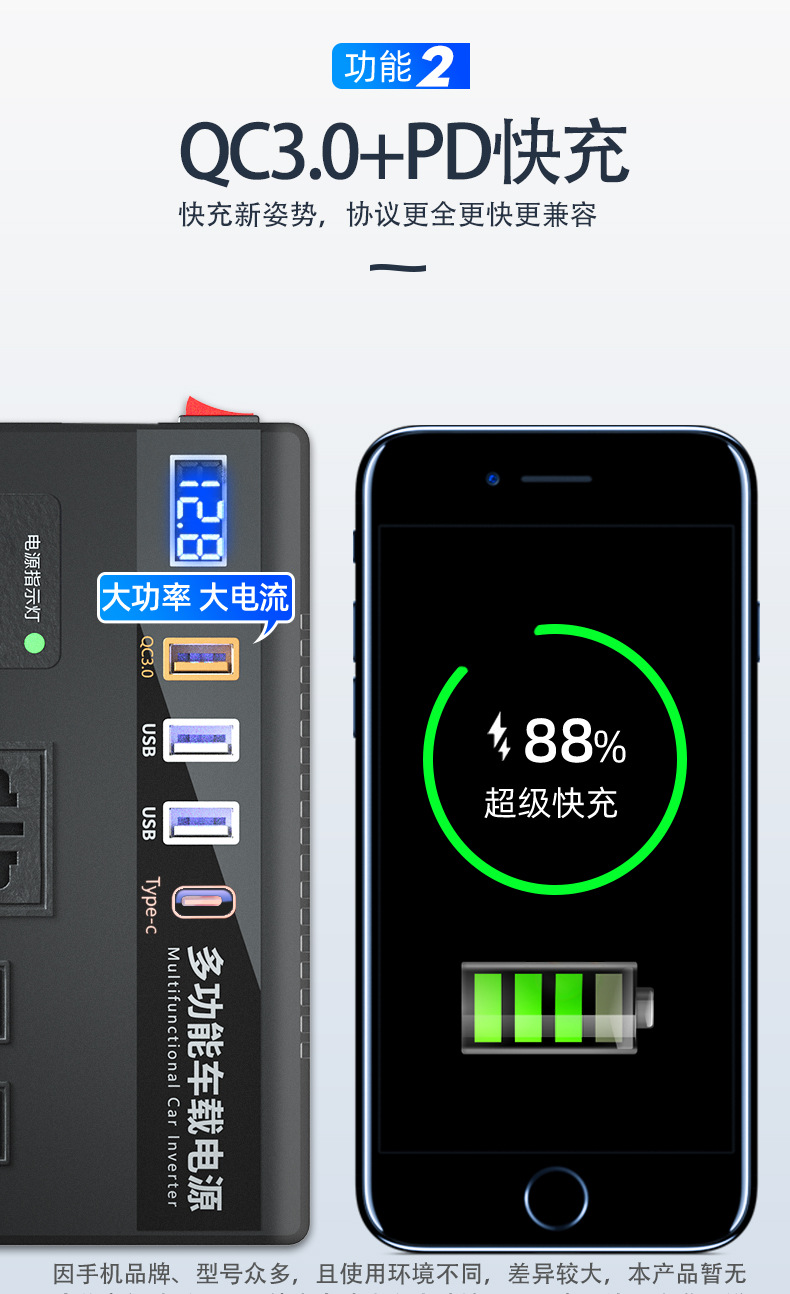 Car truck 12V/24V to 220V multifunctional car inverter converter mobile phone socket charger
