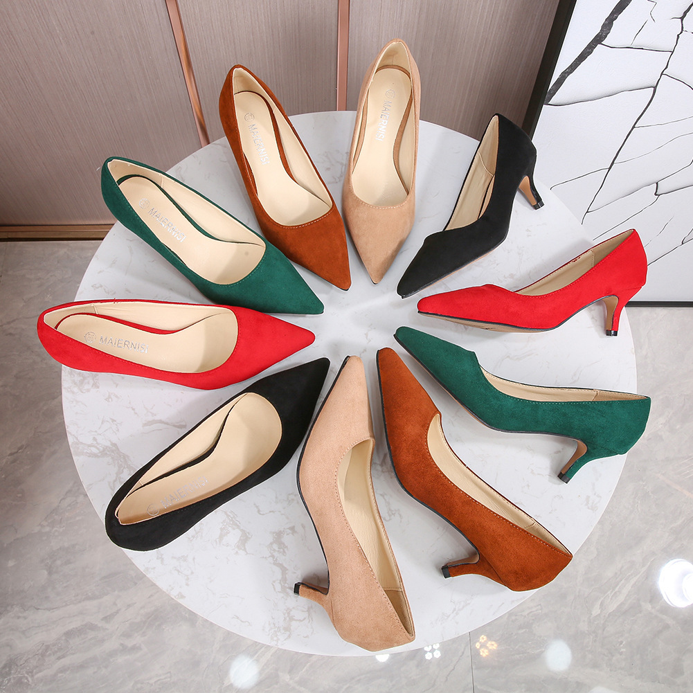 Girls' Stiletto Professional Suede Black Pointed Toe High Heels Daily Shoes Work Shoes Huizhou Women's Shoe Factory Delivery