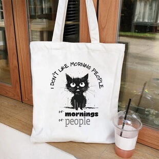 Halloween Black Cat Printing Shoulder Bag Women Carto -Tono Bag Women's Shopping Bags Funny Graphic Canvas Bag