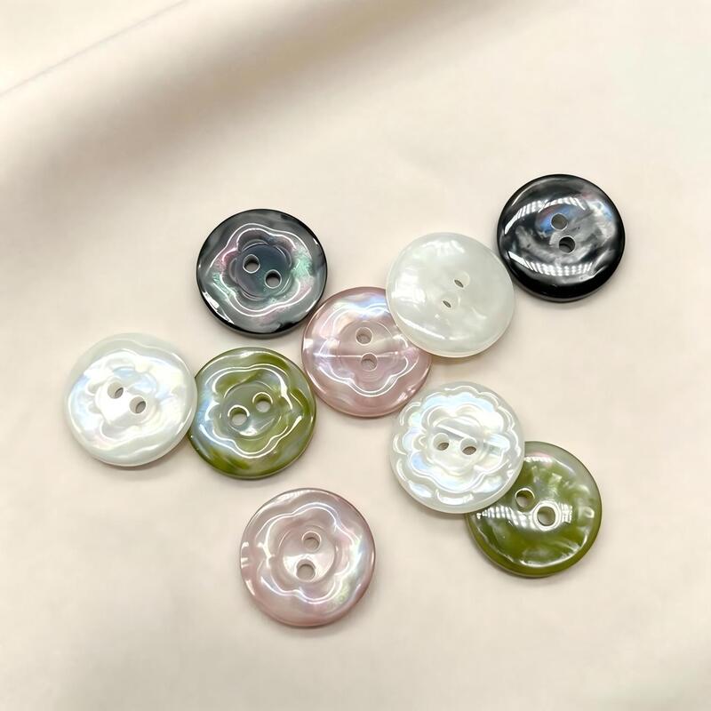 Manhattan round floral two-hole buttons, pearlescent pink iridescent buttons, children's clothing knitted shirt accessories, DIY buttons