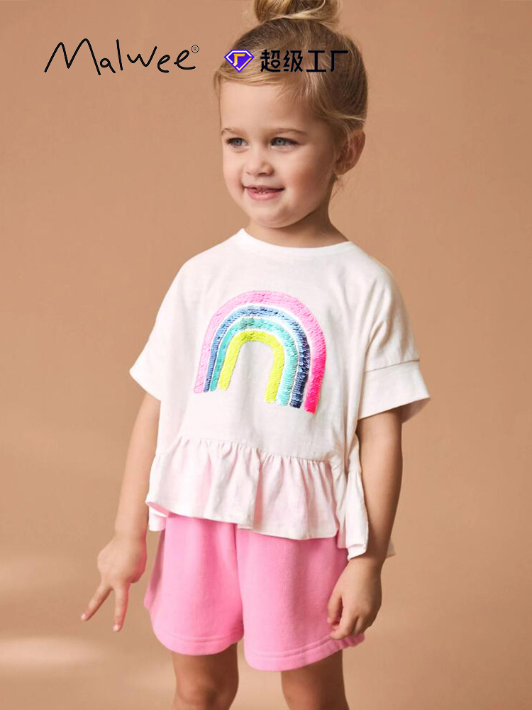 Especial transfronterizo para niñas malwee de dos piezas cuello redondo de manga corta verano nuevo traje europeo y americano para niños pequeños y medianos