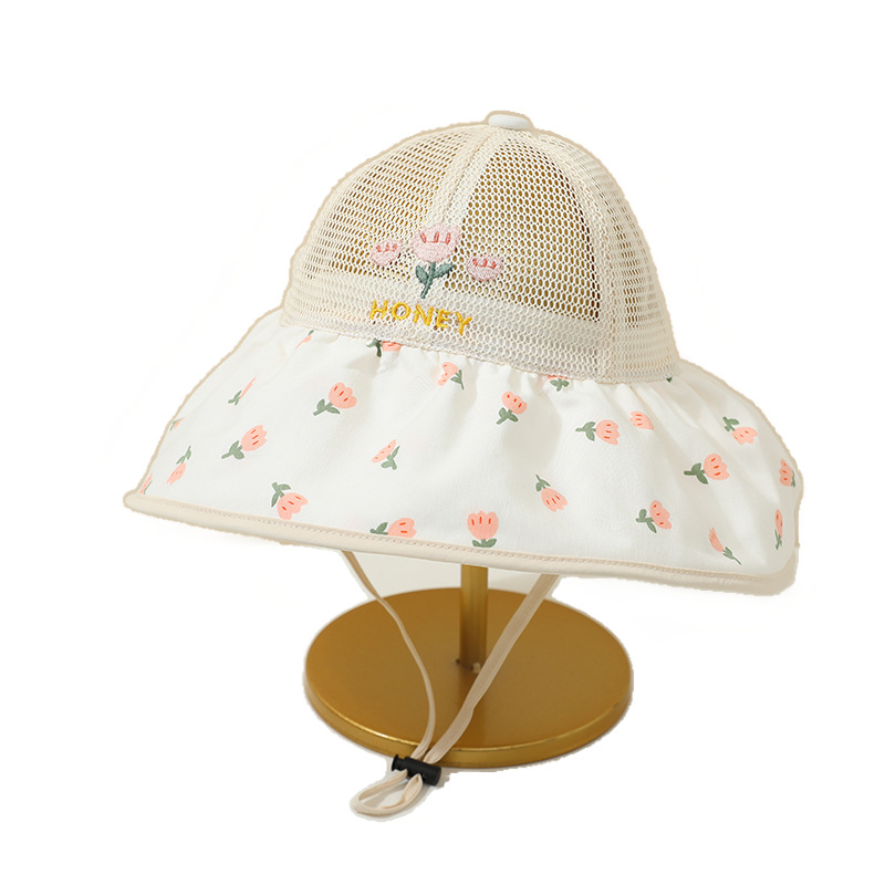 Sombrero para niños verano fino malla transpirable sombrero de ala grande sombrero de protección solar mujer bebé dulce flor sombrero de pescador