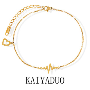 Korean style ins niche simple ECG personalized anklet women's fashion all-match gold-plated love titanium steel foot jewelry