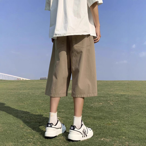 Summer 7/8 Length Men's Loose Oversize Japanese Knee-Length Shorts Streetwear Brand American Wide Leg Casual Versatile New Arrival