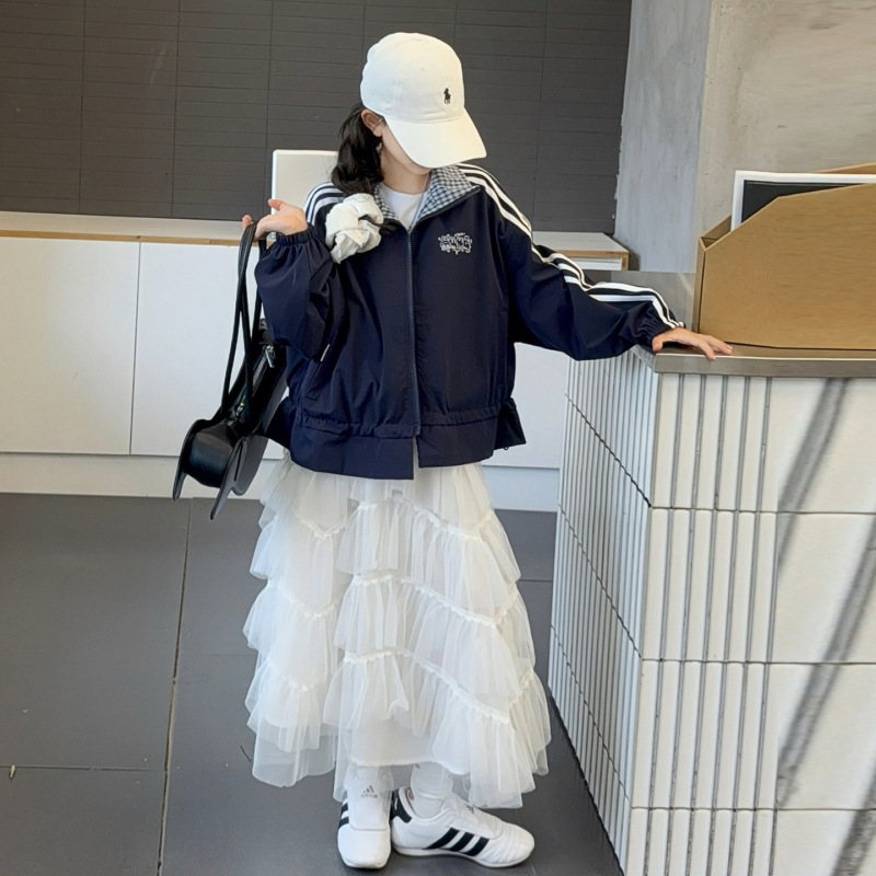 女童秋装外套棒球服夹克2025新款儿童韩系大童时髦双面穿格子外套|undefined