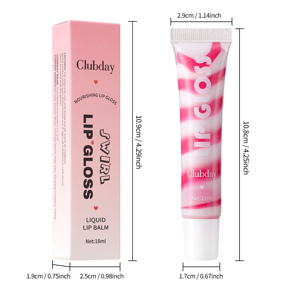 Clubday Soft Tube pearlescent Fine Sparkling spiral fruit-flavored lip gloss is easy to color and available in 4 colors Specification drawing
