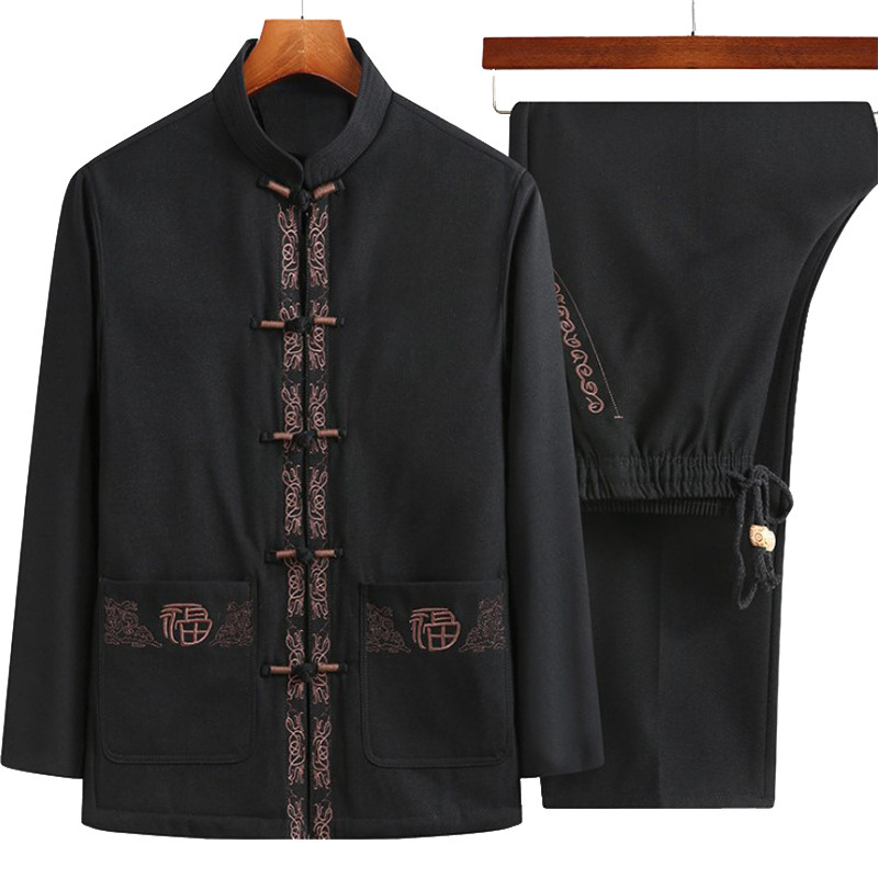 Spring and Autum Middle-Aged and Elderly Tang Suit Men's Long-Sleeved Suit Men's Han Dynasty Chinese Style Embroidered Dad's Birthday Jacket Spring and Autum Middle-Aged and Elderly Tang Suit Men's Long-Sleeved Suit Men's Han Dynasty Chinese Style Embroidered Dad's Birthday Jacket