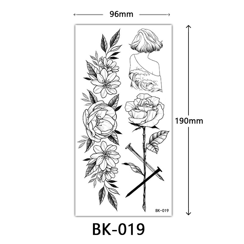クロスボーダー特別供給スケッチフラワータトゥーステッカースケッチタトゥーステッカーバラの花黒と白の花タトゥー|undefined