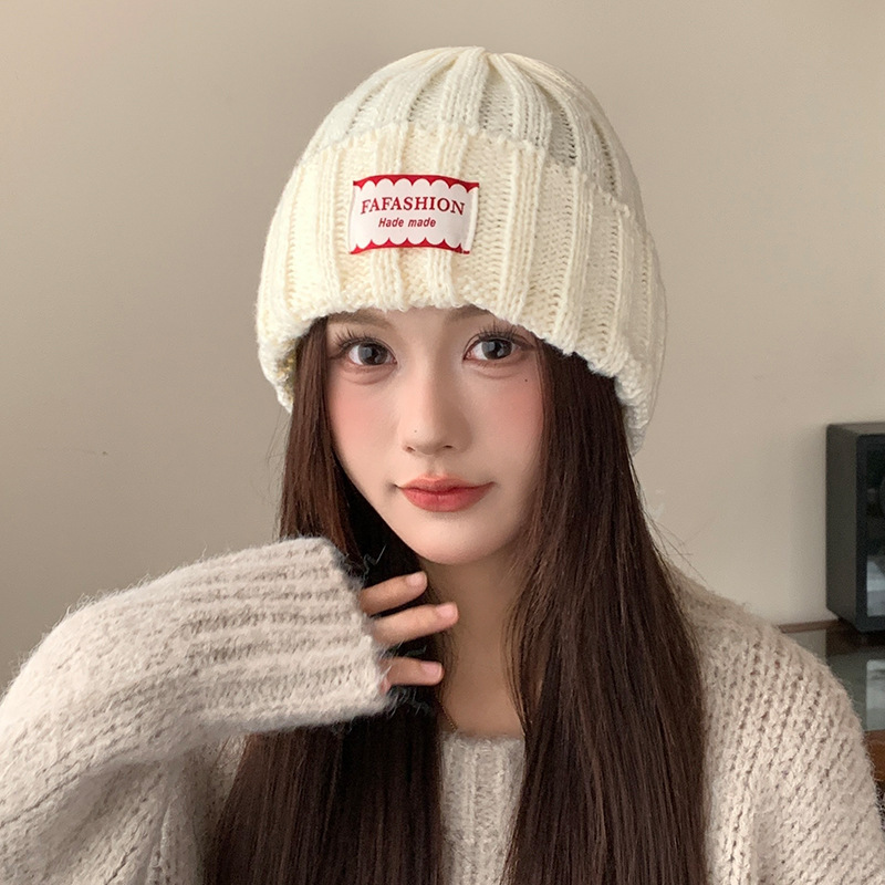 韩系保暖护耳毛线帽子女款秋冬季百搭布标冷帽大头围显脸小针织帽|undefined