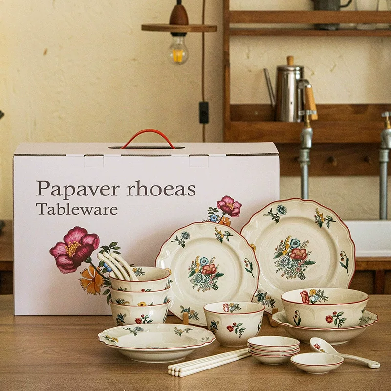 Tableware, retro set, ceramic dinner plate, soup bowl, Birthday gift