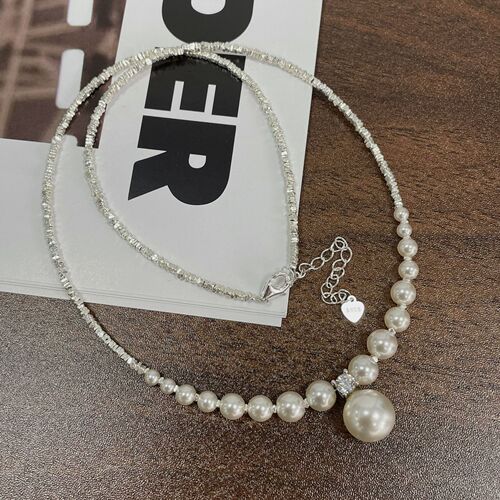 Saiina's light luxury and high-end broken silver sterling silver clavicle chain Xiaohongshu's same style French Shijia pearl necklace for women