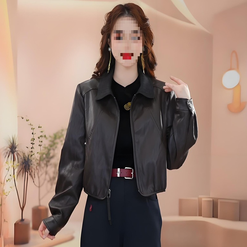 小个子气质短款皮衣外套女秋季新款巨好看撞色上衣气质百搭皮夹克|undefined