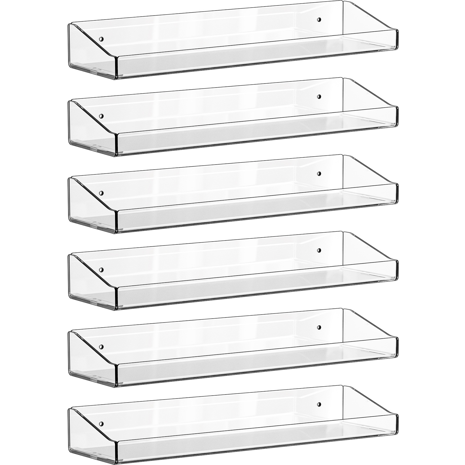 Estante de pared transparente en forma de U con borde inclinado y separador para almacenamiento y exhibición de condimentos en el baño. image 10