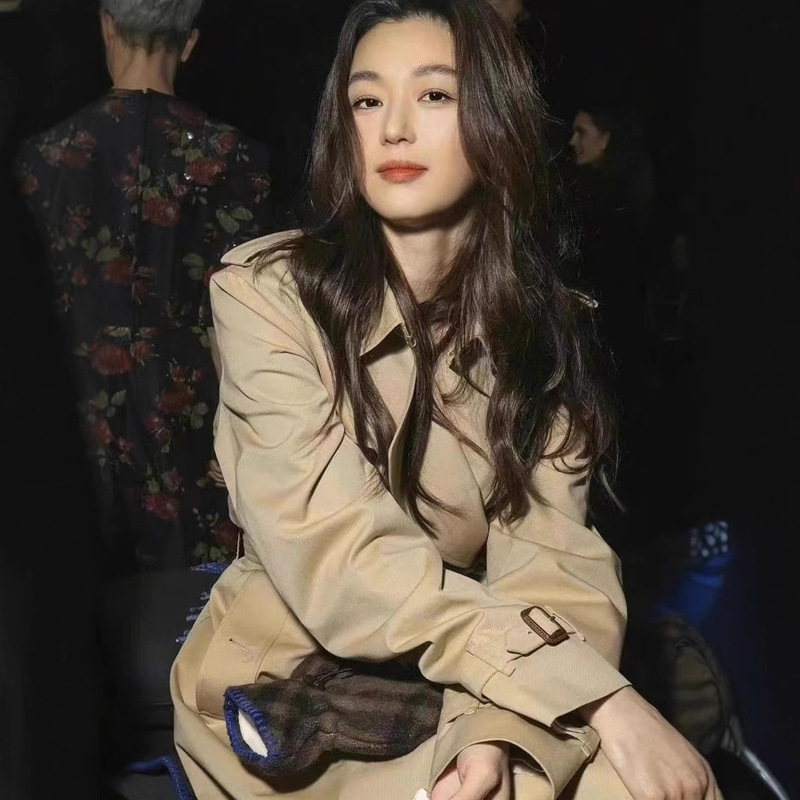 Ba Family Classic Cha Jung-Eun Style 2026 Spring New Long Trench Coat for Women in British Style Khaki Color